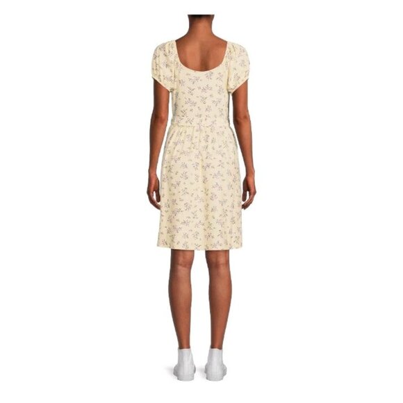 No Boundaries Juniors M 7-8 Peasant Mini Dress Yellow Floral Hi Low Summer - Picture 2 of 15